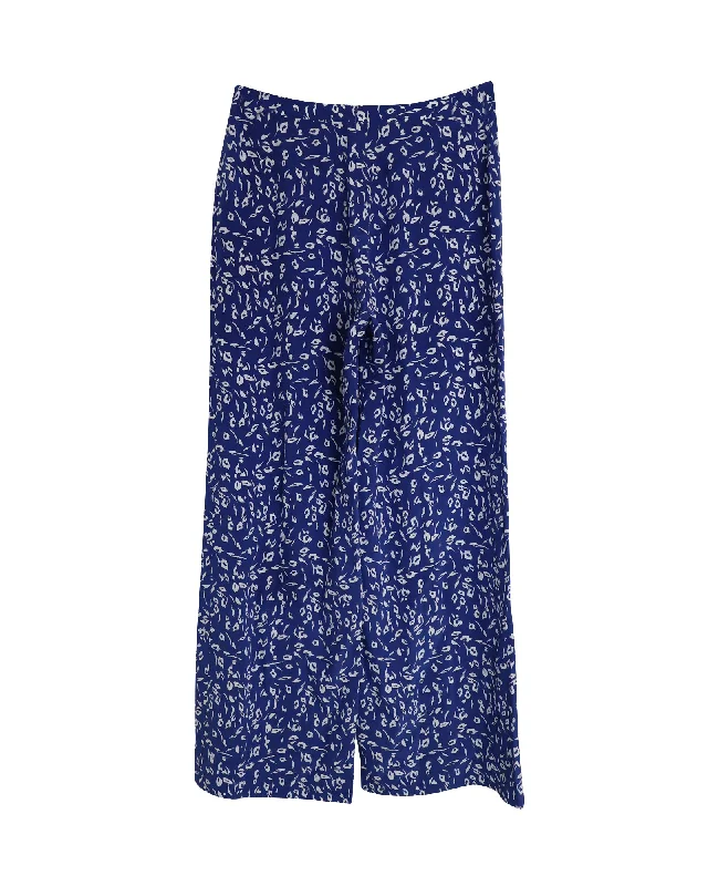 Saloni Wide Leg Trousers in Blue Silk