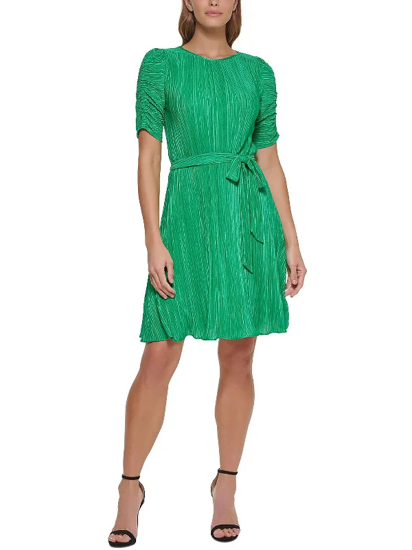 Womens Crinkled Mini Fit & Flare Dress