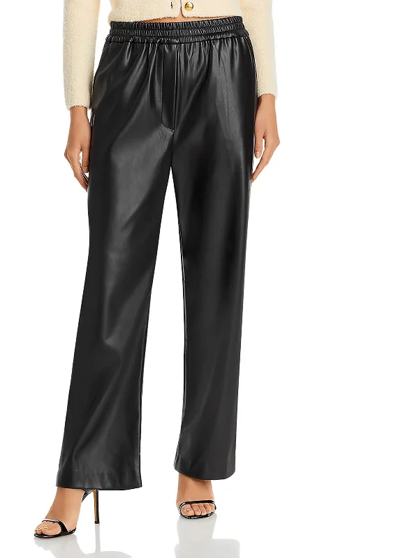 Womens Faux Leather Pull On Wide Leg Pants