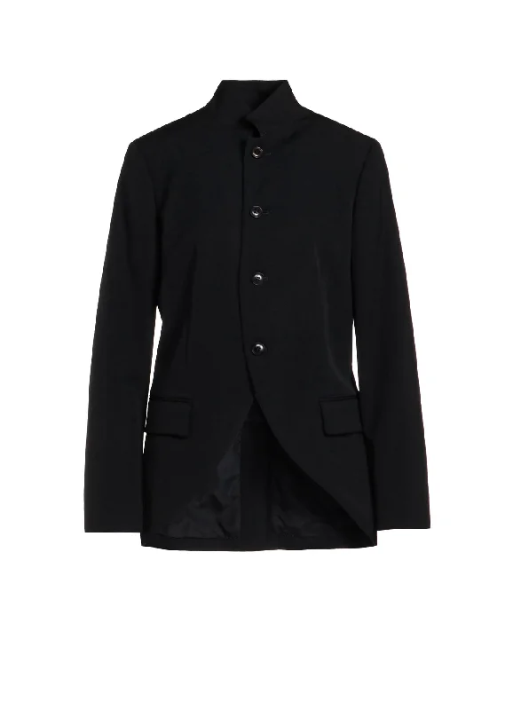 HIGH TWISTED WASHER WOOL GABARDINE STAND UP COLLAR JACKET