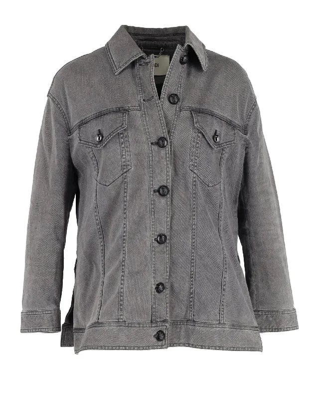 Fendi Embellished Trucker Jacket in Grey Cotton Denim