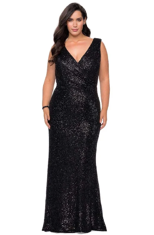 La Femme - 28770 Sleeveless V-Neck Sequin Plus Size Prom Gown