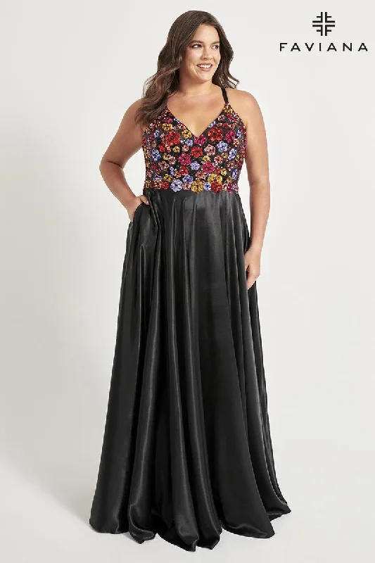 Faviana Floral A-Line Prom Dress 9558